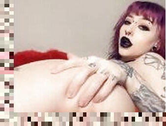 Petite Pregnant Goth Milf Fucks Dildo with Buttplug In