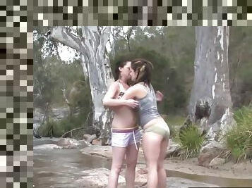 Lesbians getting freaky in addition to the river bed