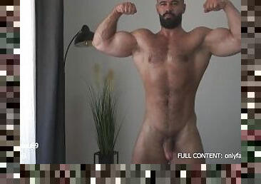 papá, enorme, masturbación, chorro-de-corrida, pajeándose, papi, musculada, oso