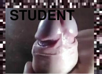 Student dripping hot cum while stroking his cock
