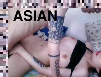 asiatisk, amatør, blowjob, tenåring, hjemmelaget, creampie, thai