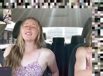 Nadia Foxx & Serenity Cox cumming hard in public drive thru with Lush remote controlled vibrators